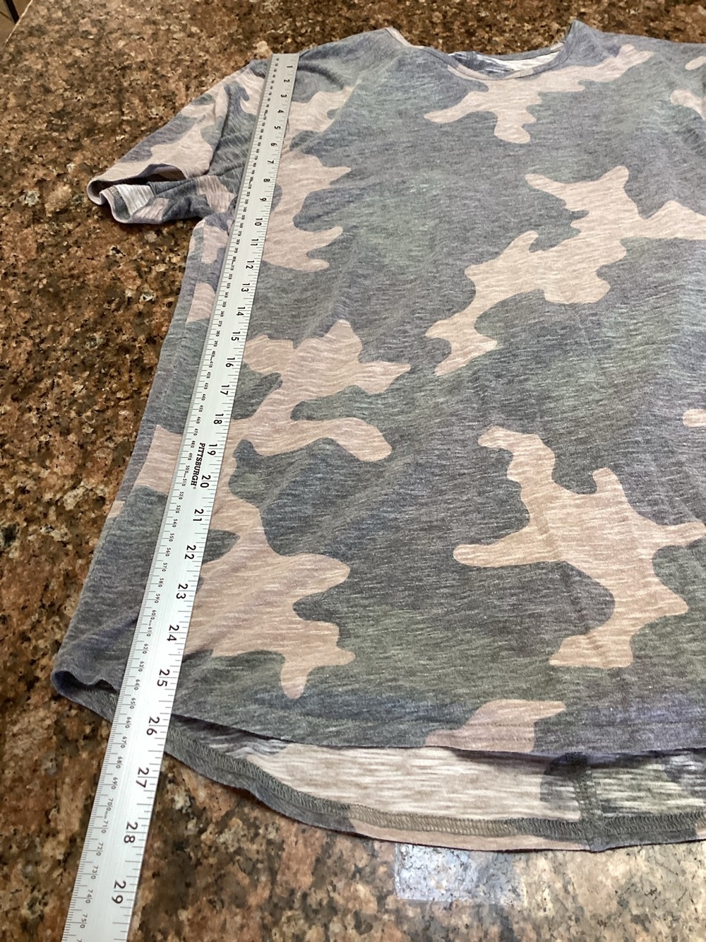 Light Blue & Beige Camo Tee, Women’s Shirt, Size Small